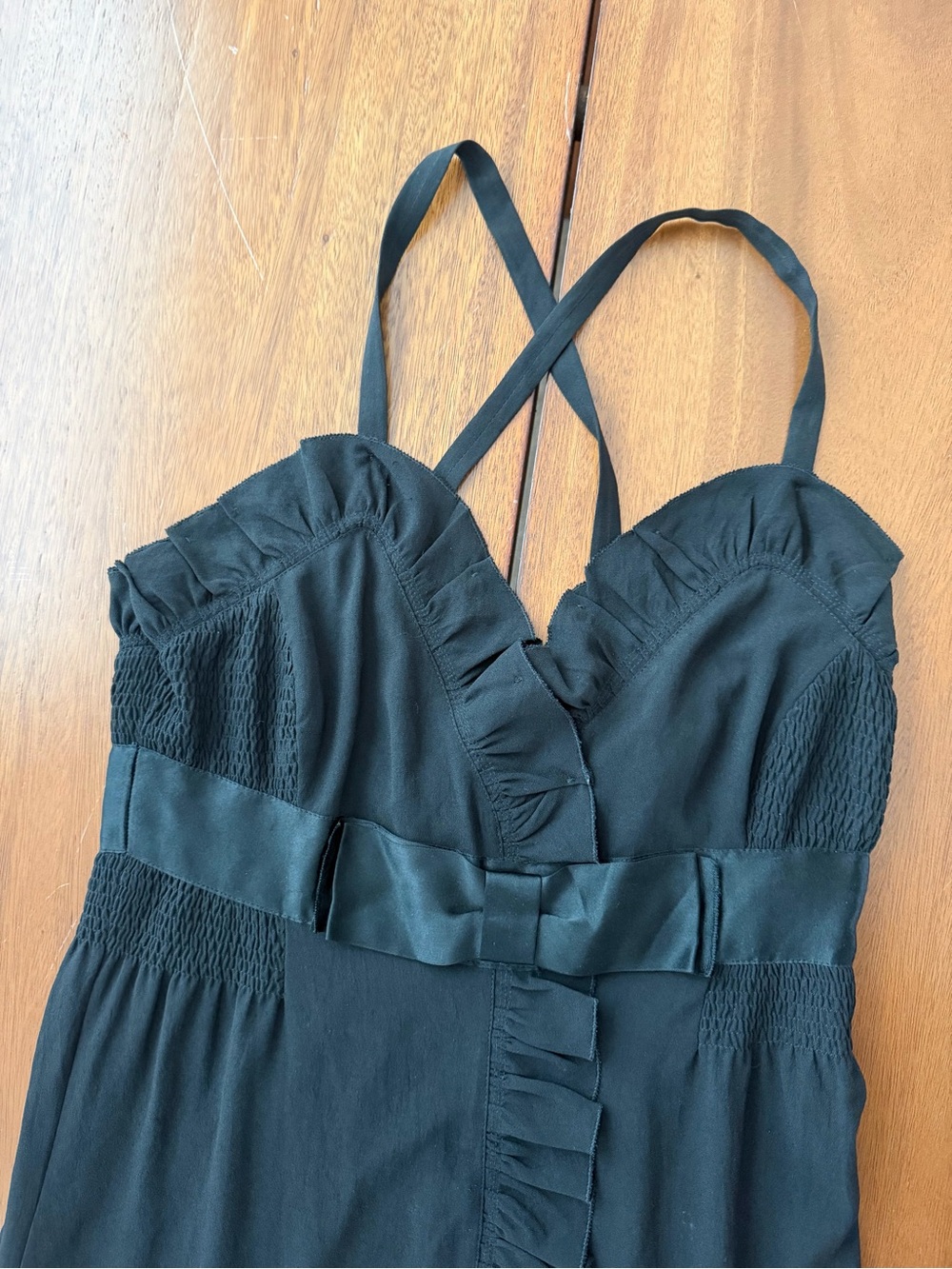 Vintage Prada Black Textured Ruffle Dress with Bow - Picture 2 of 7